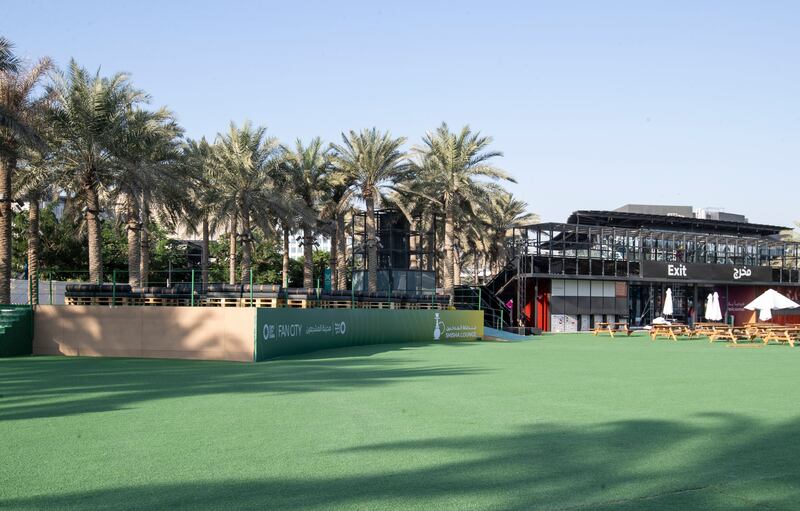 The fan zone at Expo City Dubai under construction during the countdown to the World Cup. Ruel Pableo for The National