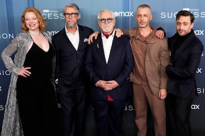 Sarah Snook, from left, Alan Ruck, Brian Cox, Jeremy Strong and Kieran Culkin attend the premiere of HBO's "Succession" season 4 on March 20, in New York.  AP