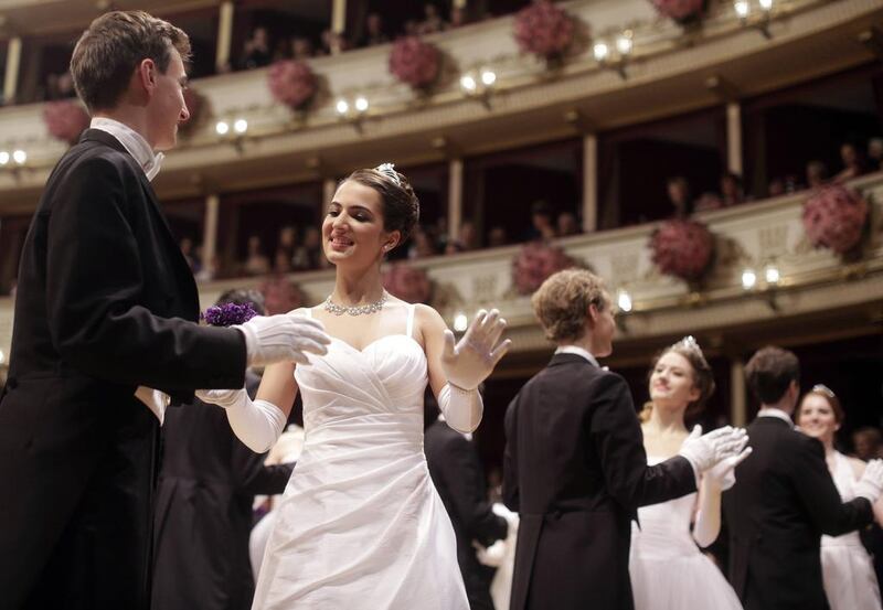 Debutants dance during the opening ceremony. The traditional ball is opened by the Austrian president and features a musical programme with soloists and artists from the Vienna Philharmonic and State Ballet before the 144 debutants and debutantes lead into the festivities with a Strauss waltz. Tickets start at 250 euros ($340 or Dh 1249) and a box costs as much as 18,500 euros ($25,000 or Dh 91,825) Georg Hochmuth / EPA