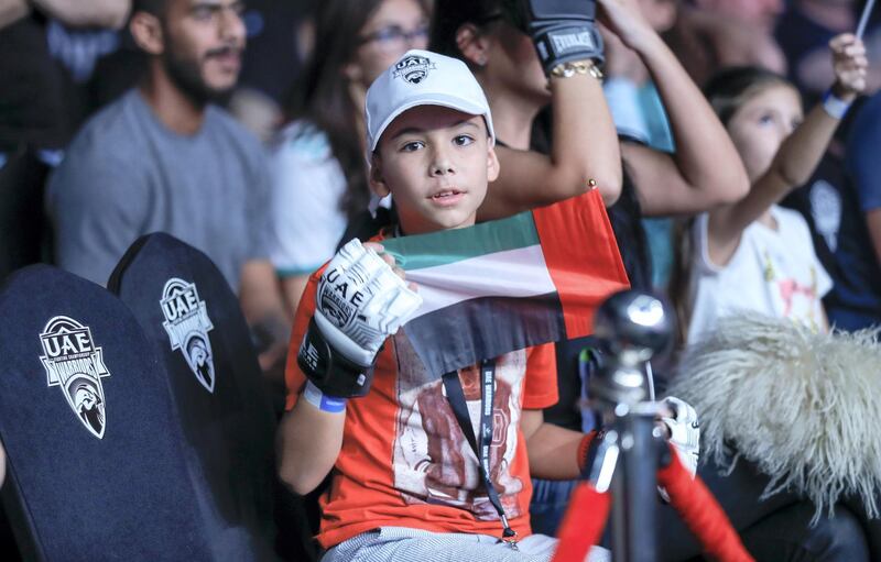 Abu Dhabi, United Arab Emirates, October 18, 2019.  UAE Warriors Fighting Championship at the Mubadala Arena. --- UAE fans.
Victor Besa/The National
Section:  SP
Reporter:  Amith Passela