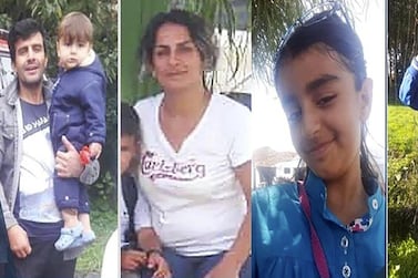 (Left to right) Rasoul Iran-Nejad, 35, Shiva Mohammad Panahi, 35, Anita, nine, and Armin, six, died in the English Channel. Their toddler, Artin, (far left) is still missing. HENGAW