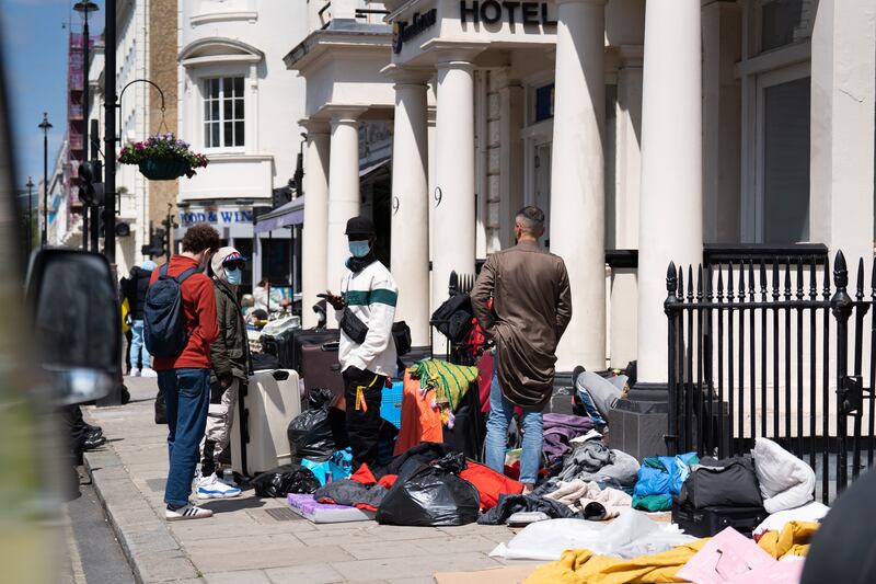 The scene outside the Comfort Inn hotel on Belgrave Road in Pimlico. All photos: PA