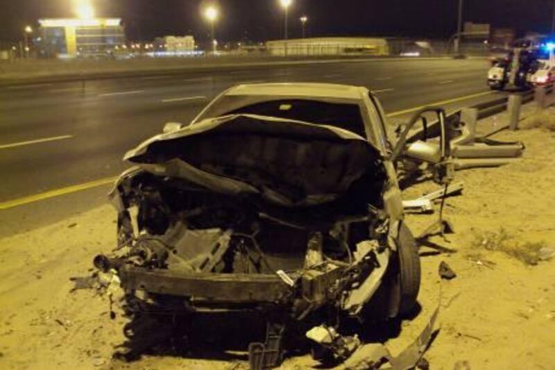                                 Dubai March 2012-a serious accident, where a car hit a barrier on Emirates road 
Courtesy Dubai Police 