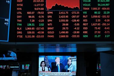 Stocks again fell sharply on Wall Street on Monday despite a drop in interest rates as the nation grapples with the spreading coronavirus outbreak. Getty Images/AFP