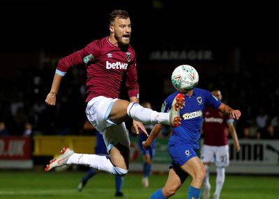 Soccer Football - Carabao Cup Second Round - AFC Wimbledon v West Ham United - The Cherry Red Records Stadium, London, Britain - August 28, 2018  West Ham's Andriy Yarmolenko in action    Action Images via Reuters/Matthew Childs  EDITORIAL USE ONLY. No use with unauthorized audio, video, data, fixture lists, club/league logos or "live" services. Online in-match use limited to 75 images, no video emulation. No use in betting, games or single club/league/player publications.  Please contact your account representative for further details.