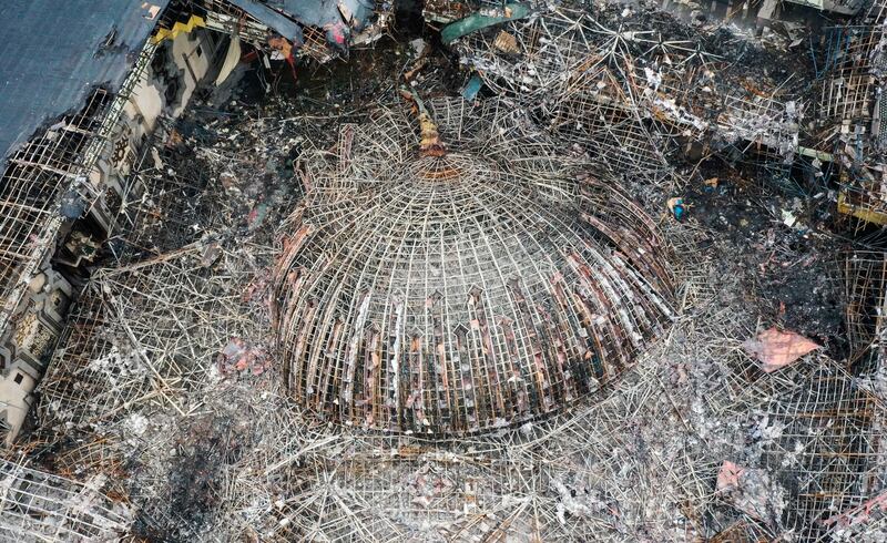 The dome of the mosque caught fire and collapsed during renovation works last month. EPA