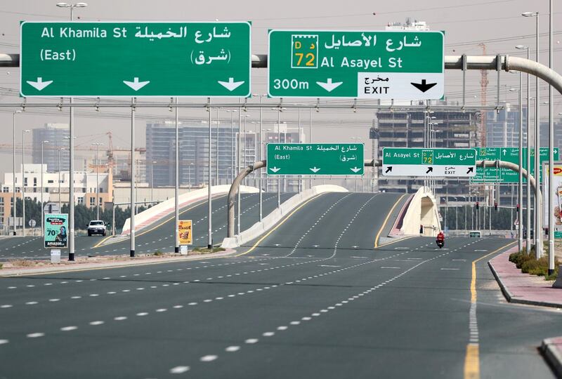 Dubai, United Arab Emirates - Reporter: N/A: A very quiet Al Khamila Street as Dubai goes into lockdown for 2 weeks due to the corona virus. Wednesday, April 8th, 2020. Dubai. Chris Whiteoak / The National