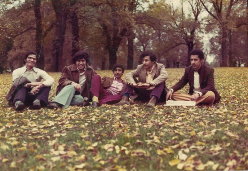 Abbas Al Khoori (second from left) and his Emirati friends enjoying a day off in Hyde Park, London.