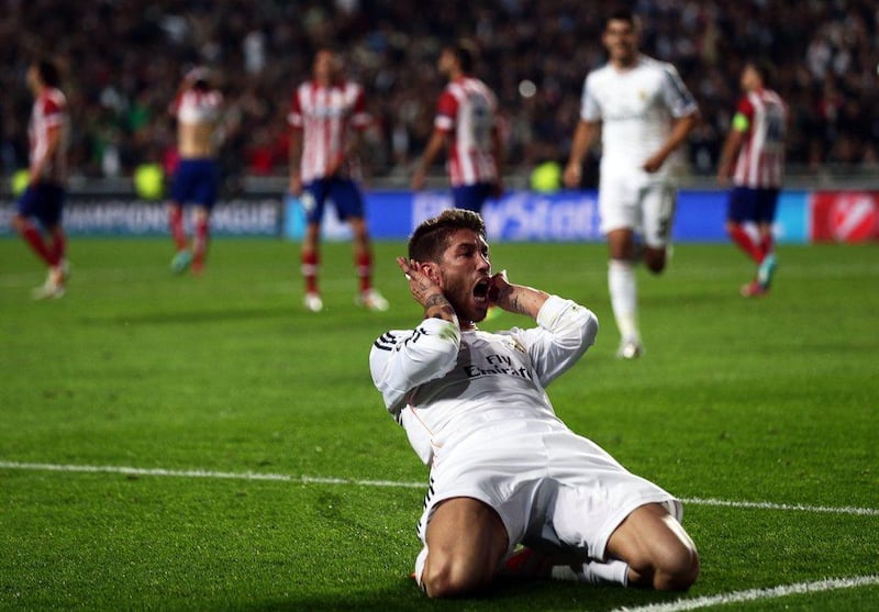 Real Madrid's Sergio Ramos celebrates after scoring the 1-1 equaliser in the Champions League final on Saturday. Jose Sena Goulao / EPA / May 24, 2014