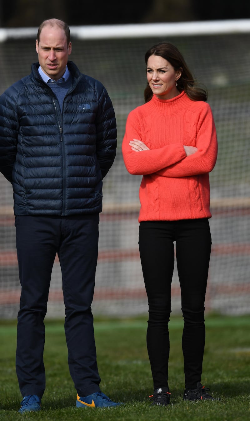 GALWAY, IRELAND - MARCH 05: Catherine, Duchess of Cambridge and Prince William, Duke of Cambridge watch Gaelic Football and Hurling as part of their visit to Salthill Knocknacarra GAA Club in Galway on March 5, 2020 in Galway, Ireland. (Photo by Facundo Arrizabalaga - Pool/Getty Images)