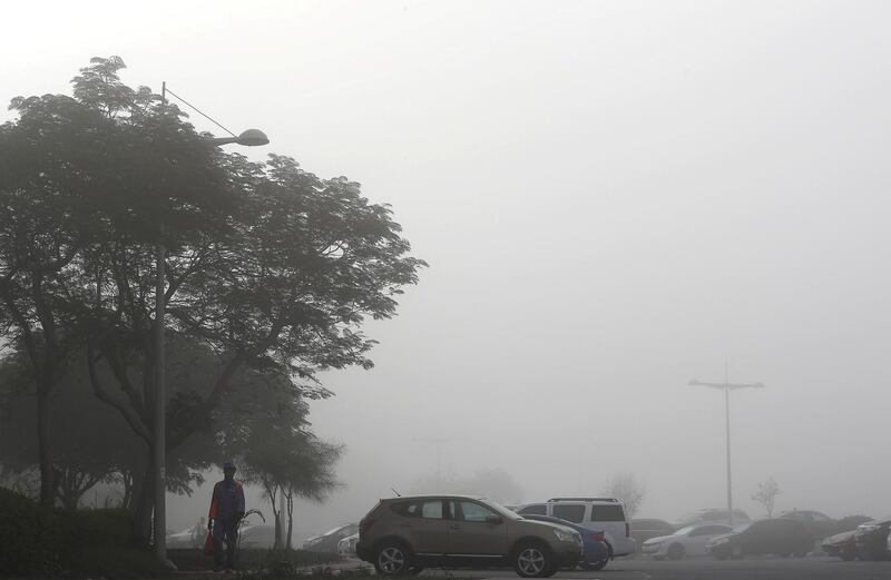 DUBAI, UNITED ARAB EMIRATES , Feb 16  – 2020 :-   Early morning fog in Discovery Gardens area in Dubai.  (Pawan  Singh / The National) For News/Online/Instagram. 