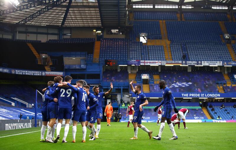Chelsea celebrate after Marcos Alonso's goal. PA