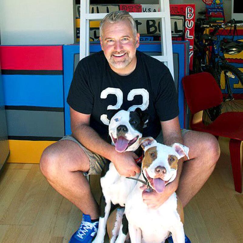 The children’s book author Todd Parr, with his dogs Pete and Tater Tot, in Berkeley, California. AP Photo