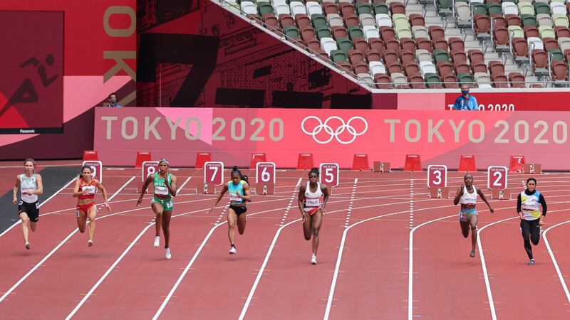 Belarus' Krystsina Tsimanouskaya, far left, had been critical of the her coaches' negligence in Tokyo.