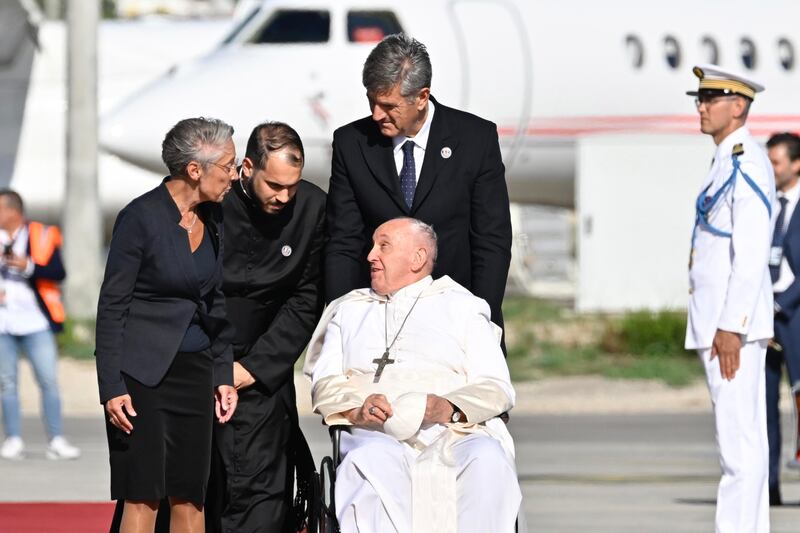 The Pope with the French Prime Minister at the start of his a two-day visit to Marseille. EPA