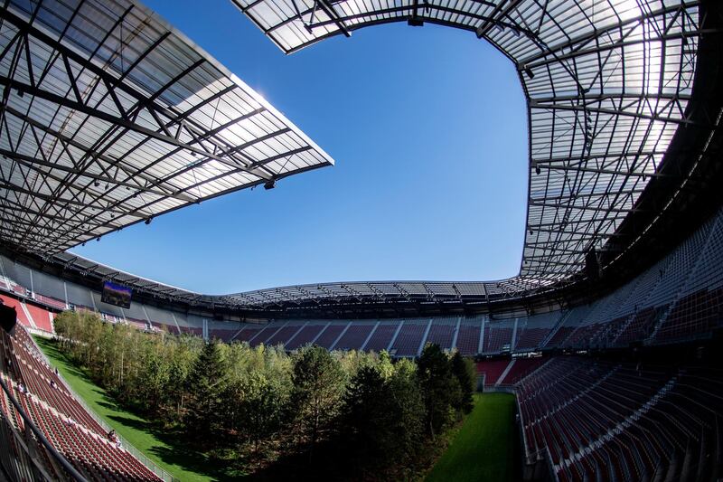 A general view of the 'For Forest - The Unending Attraction of Nature' art installation during a press preview at the Woerthersee Stadium, in Klagenfurt am Woerthersee, Austria.  EPA