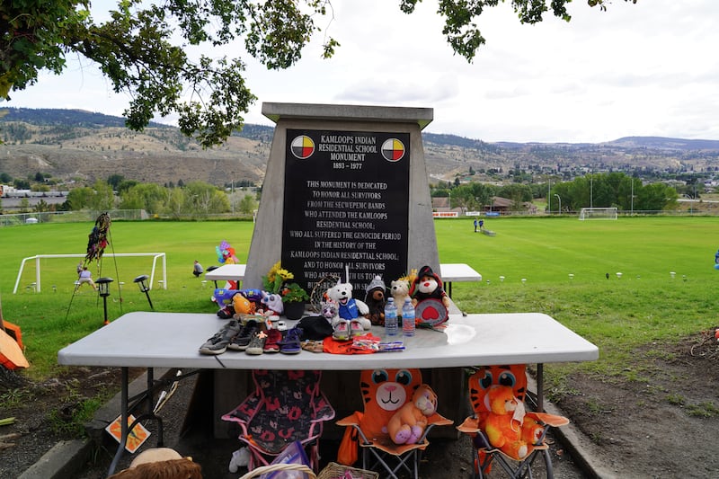 A shrine to the children discovered buried at the Kamloops Indian residential School. Willy Lowry / The National