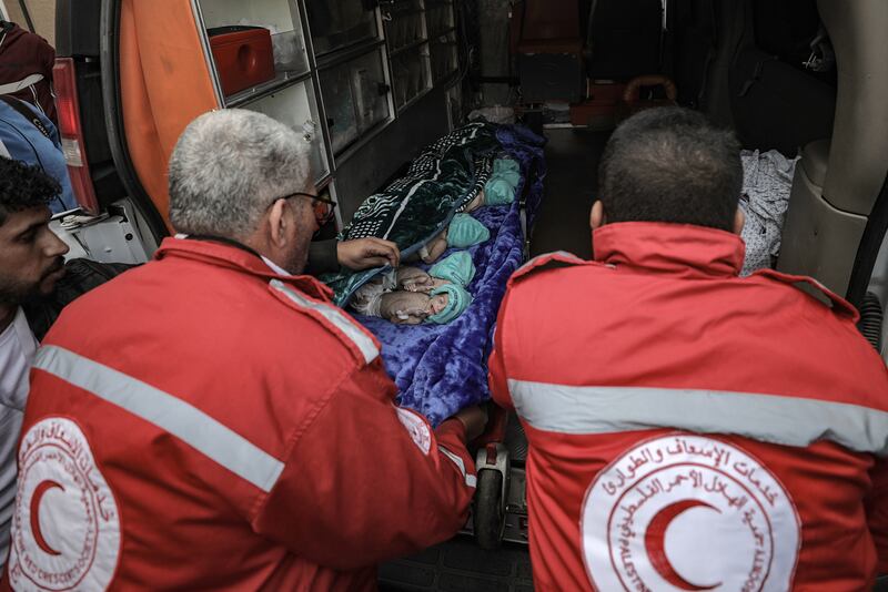 Medics prepare to transport premature babies from the Emirates Hospital in Rafah to Egypt for specialist treatment. EPA