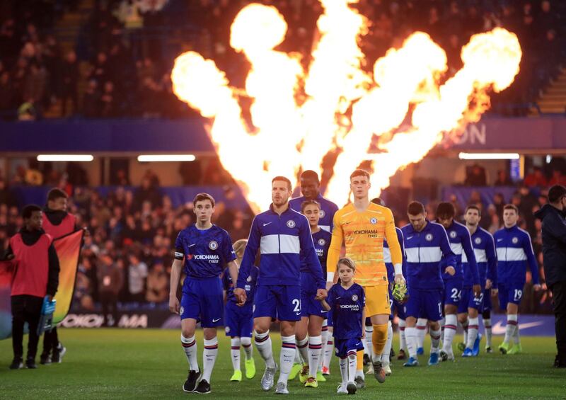 Chelsea's Cesar Azpilicueta leads his team out during the Premier League match at Stamford Bridge. PA Photo