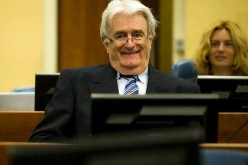 Former Bosnian Serb leader Radovan Karadzic, accused of the worst atrocities in Europe since the Second World War, at the International Criminal Tribunal for the Former Yugoslavia in The Hague.