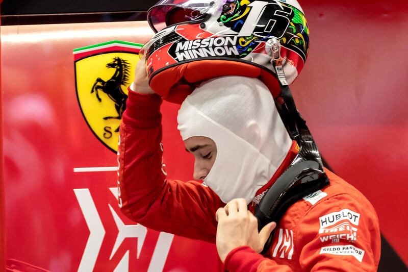 Charles Leclerc of Scuderia Ferrari sporting the slogan MISSION WINNOW.  EPA