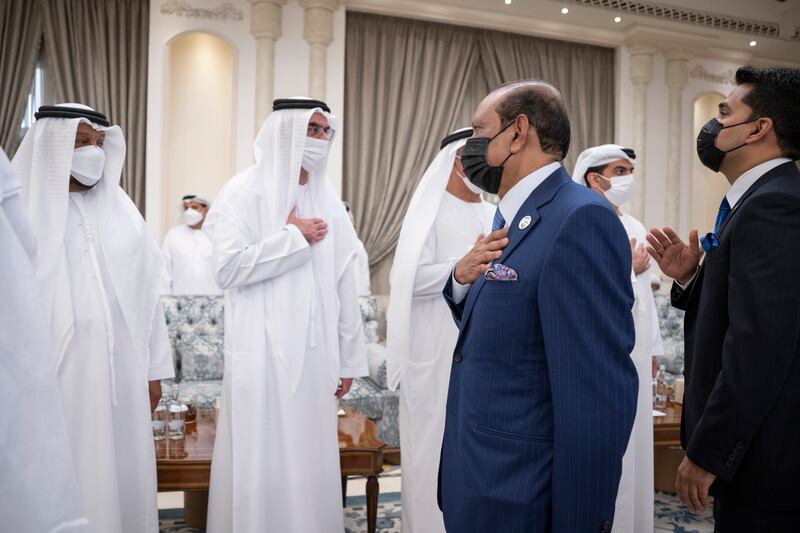 Yusuff Ali, managing director of Emke Group, which owns supermarket giant Lulu, offers condolences to Sheikh Saeed bin Mohamed and Sheikh Mohamed bin Khalifa, Abu Dhabi Executive Council Member.