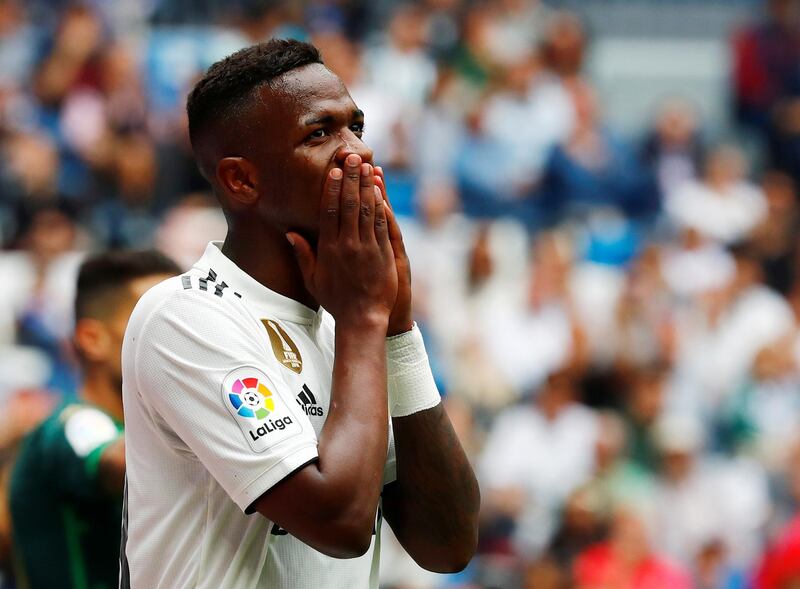 Real Madrid's Vinicius Junior reacts after a missed chance. Reuters