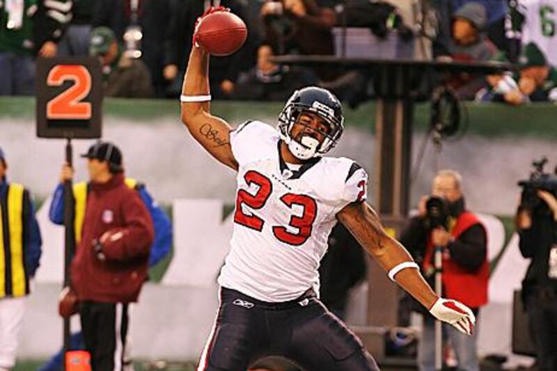 Rushing leader Arian Foster celebrates a touchdown.
