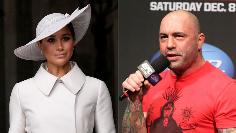 Meghan, Duchess of Sussex's new podcast has knocked 'The Joe Rogan Experience' from the top of Spotify's US podcast charts. Getty Images; AP