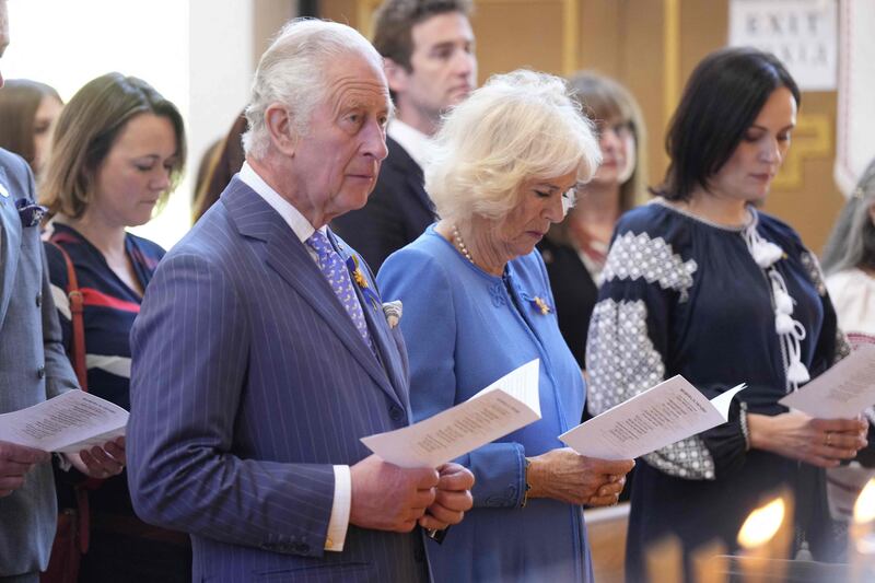 Britain's Prince Charles and Camilla, Duchess of Cornwall, take part in a traditional prayer service at a Ukrainian church in Ottawa on their Canadian Royal Tour, May 18, 2022. AFP