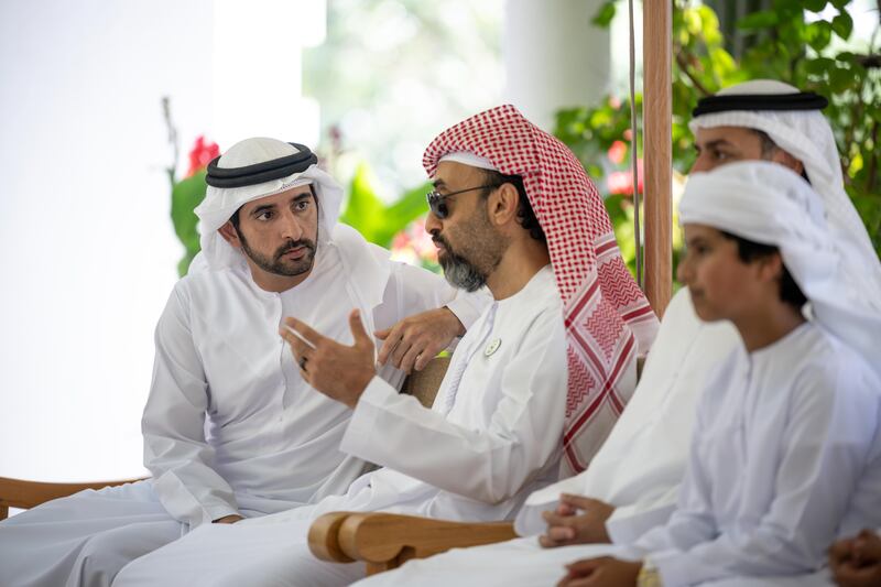 Sheikh Hamdan bin Mohammed, Crown Prince of Dubai, and Sheikh Tahnoon bin Zayed, National Security Adviser, during a meeting at Al Marmoum. 