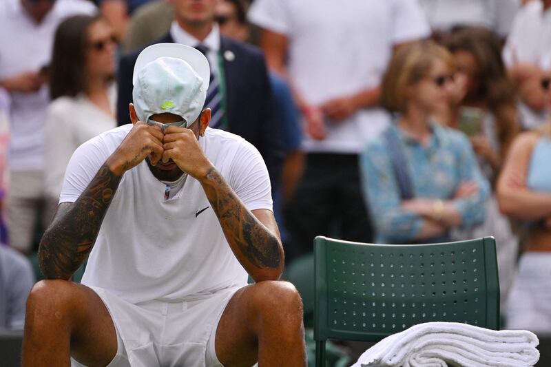 Australia's Nick Kyrgios reacts after beating Chile's Cristian Garin to reach the Wimbledon semi-finals. AFP