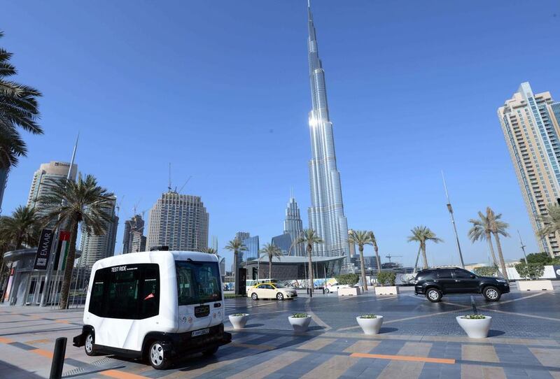 For the trial run the shuttle covered a 700-metre stretch between a stop opposite Dubai Opera and Vida Downtown Dubai hotel. Courtesy RTA