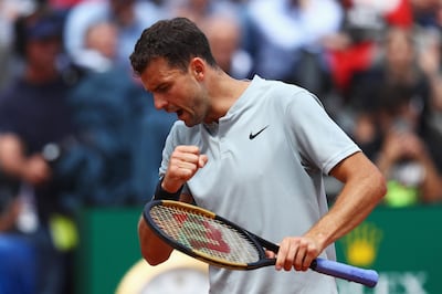 ROME, ITALY - MAY 16:  Grigor Dimitrov of Bulgaria celebrates a point in his match against Kei Nishikori of Japan during day 4 of the Internazionali BNL d'Italia 2018 tennis at Foro Italico on May 16, 2018 in Rome, Italy.  (Photo by Dean Mouhtaropoulos/Getty Images)