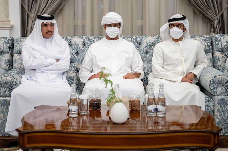 Zayed bin Hamed, Ahmed Juma Al Zaabi, Adviser to the President, and Sheikh Khalifa bin Tahnoun, director of the Martyrs' Families' Affairs Office of the Abu Dhabi Crown Prince Court.