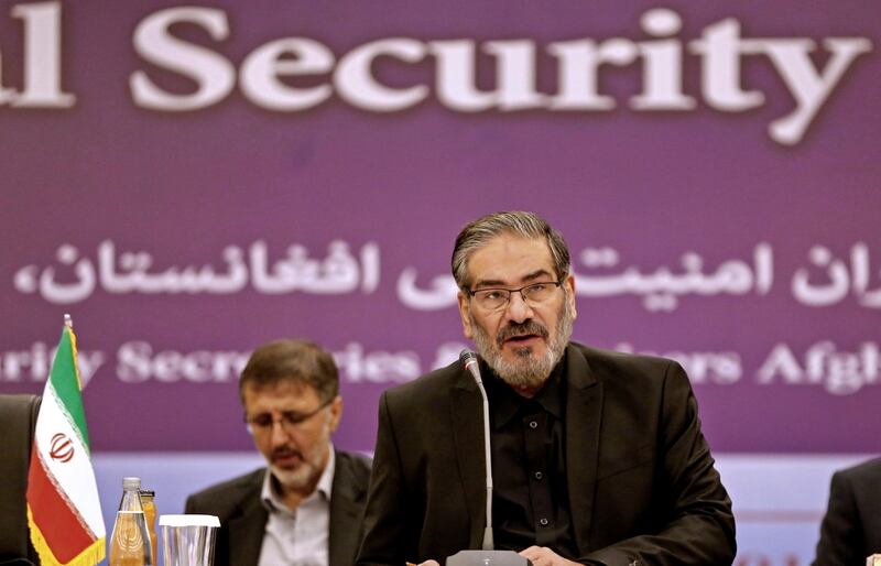 Ali Shamkhani, secretary of the Supreme National Security Council of Iran speaks during the first meeting of national security secretaries of Afghanistan, China, Iran, India and Russia, in the Iranian capital Tehran on September 26, 2018. (Photo by ATTA KENARE / AFP)