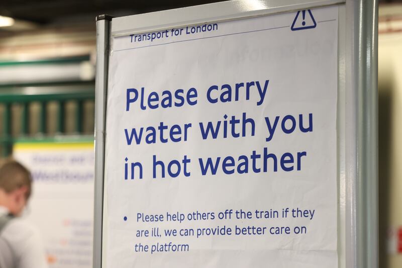A reminder to stay hydrated in South Kensington tube station, central London. PA