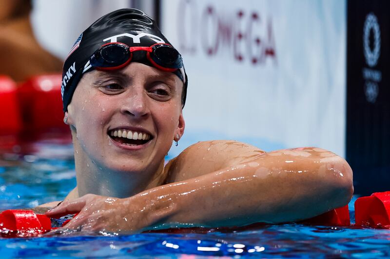Kathleen Ledecky of the USA after winning the women's 800m freestyle.