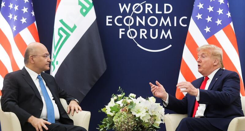 US President Donald Trump and Iraqi President Barham Salih hold bilateral talks during the 50th World Economic Forum (WEF) annual meeting in Davos, Switzerland. Reuters