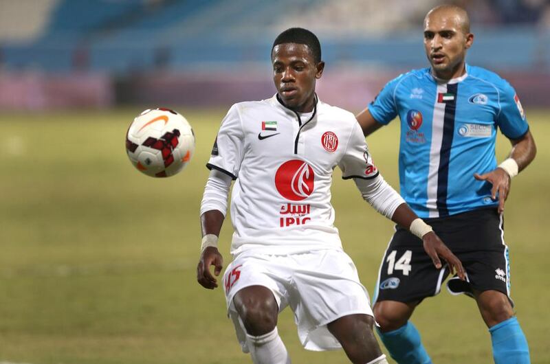 Al Jazira's 18-year-old Ahmed Al Ghilani led his team to victory by scoring both goals in a 2-1 win over Baniyas on Thursday. Delores Johnson / The National