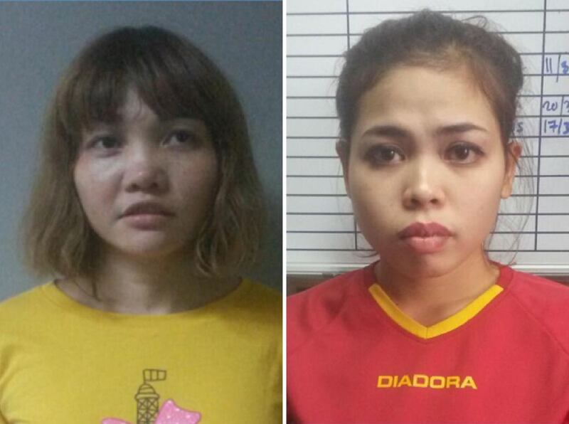 Two women Doan Thi Huong of Vietnam, left, and Siti Ashyah of Indonesia, were charged on February 28, 2017 for the February 13 assassination of Kim Jong-nam, the half brother of North Korean leader Kim Jong-un. Royal Malaysian Police/AFP Photo