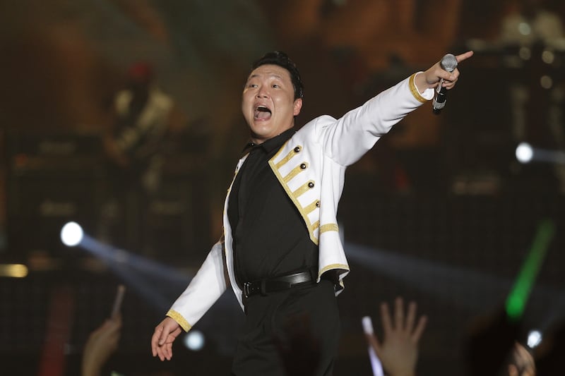 Psy performs onstage during his All Night Stand concert on December 24, 2015, in Seoul. Getty Images
