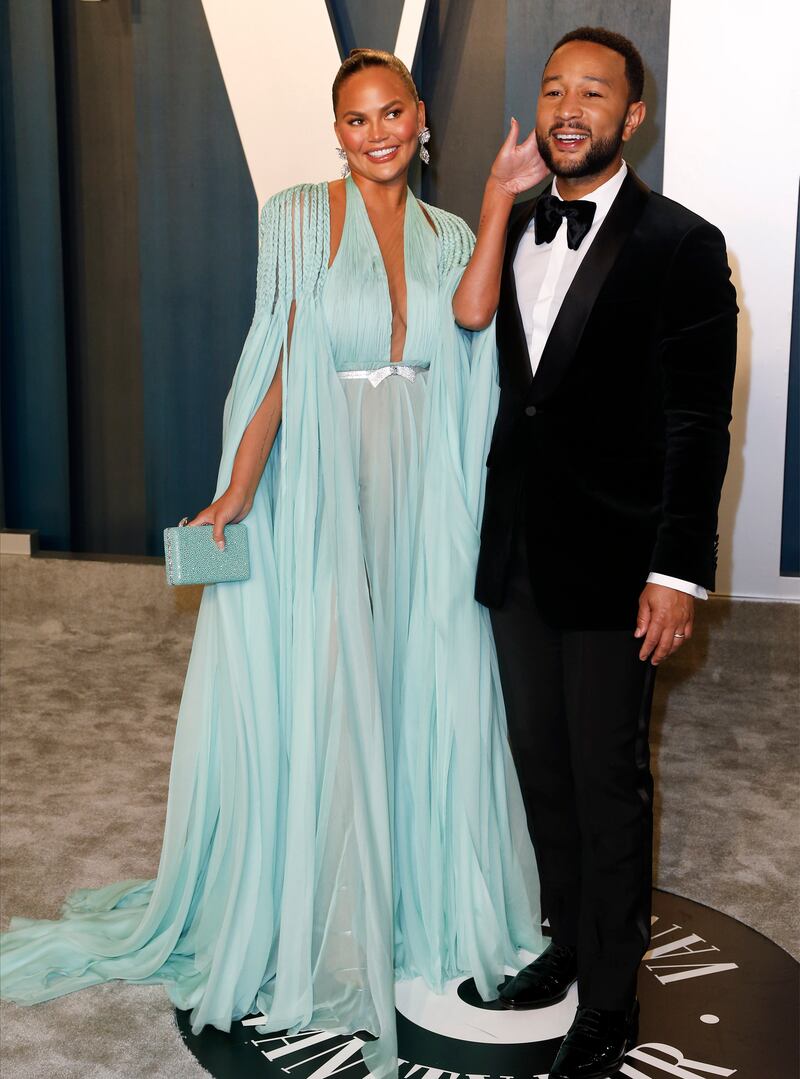 Teigen and John Legend attend the 2020 Vanity Fair Oscar Party following the 92nd annual Academy Awards ceremony, in Beverly Hills, California, on February 9, 2020. EPA