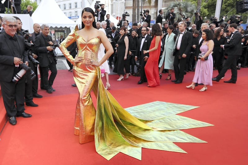 Indian actress Aishwarya Rai Bachchan poses as she arrives for the screening of the film "A Hidden Life" at the 72nd edition of the Cannes Film Festival in Cannes, southern France, on May 19, 2019. (Photo by Valery HACHE / AFP)