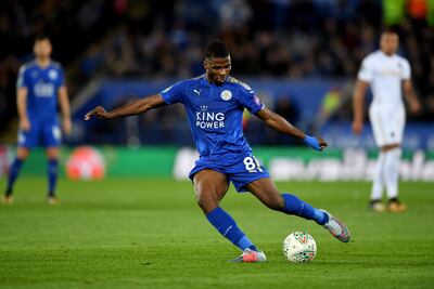 LEICESTER, ENGLAND - OCTOBER 24:  Kelechi Iheanacho of Leicester City in action during the Caraboa Cup Fourth Round match between Leicester City and Leeds United at The King Power Stadium on October 24, 2017 in Leicester, England.  (Photo by Michael Regan/Getty Images)