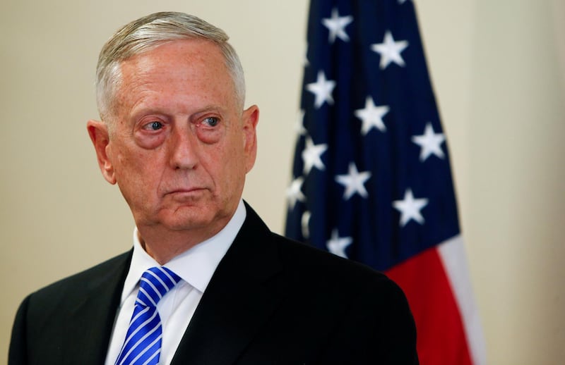 FILE PHOTO: U.S. Defence Minister James N. Mattis is seen during a press conference before the commemoration of the 70th anniversary of the Marshall Plan at the George C. Marshall Center in Garmisch-Partenkirchen, Germany, June 28, 2017. REUTERS/Michaela Rehle/File Photo