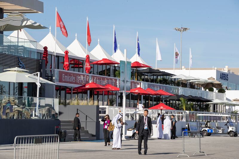 Emirates chalet at the Dubai Airshow. Leslie Pableo for The National