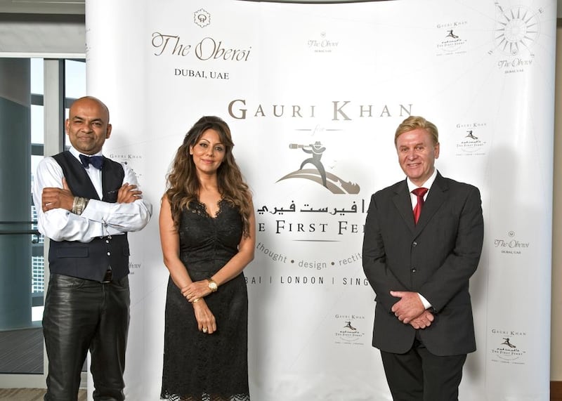 Gauri Khan at a press conference in Dubai on Wednesday, May 28, to announce her collaboration with First Ferry. Courtesy The First Ferry