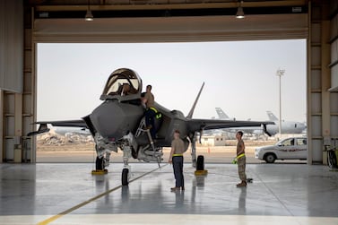  F-35 fighter jet pilot and crew prepare for a mission at Al Dhafra Air Base in Abu Dhabi. AP