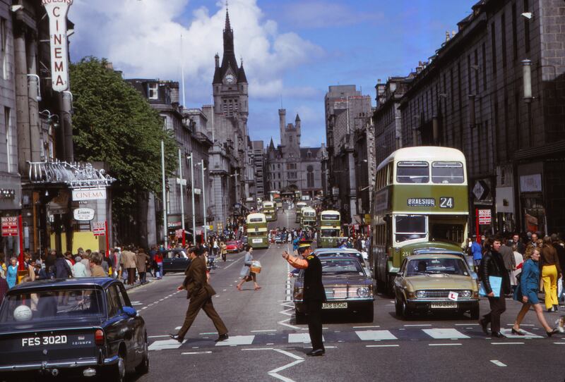 Union Street, built with Aberdeen Granite, in the 1960s. Union Street is a major shopping thoroughfare in Aberdeen, named after the Acts of Union 1800. Getty Images